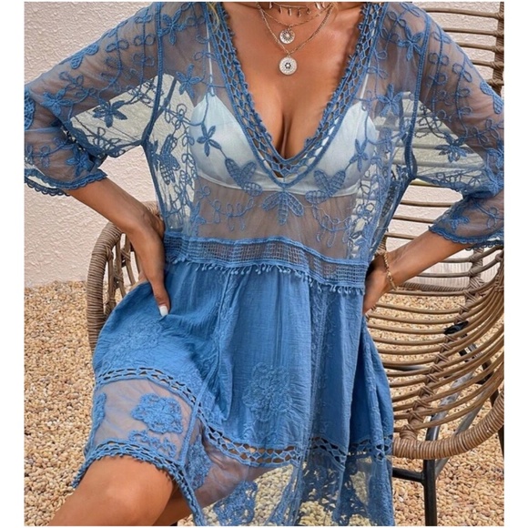 Bohemian Floral Embroidered Beach Cover up - Picture 11 of 12